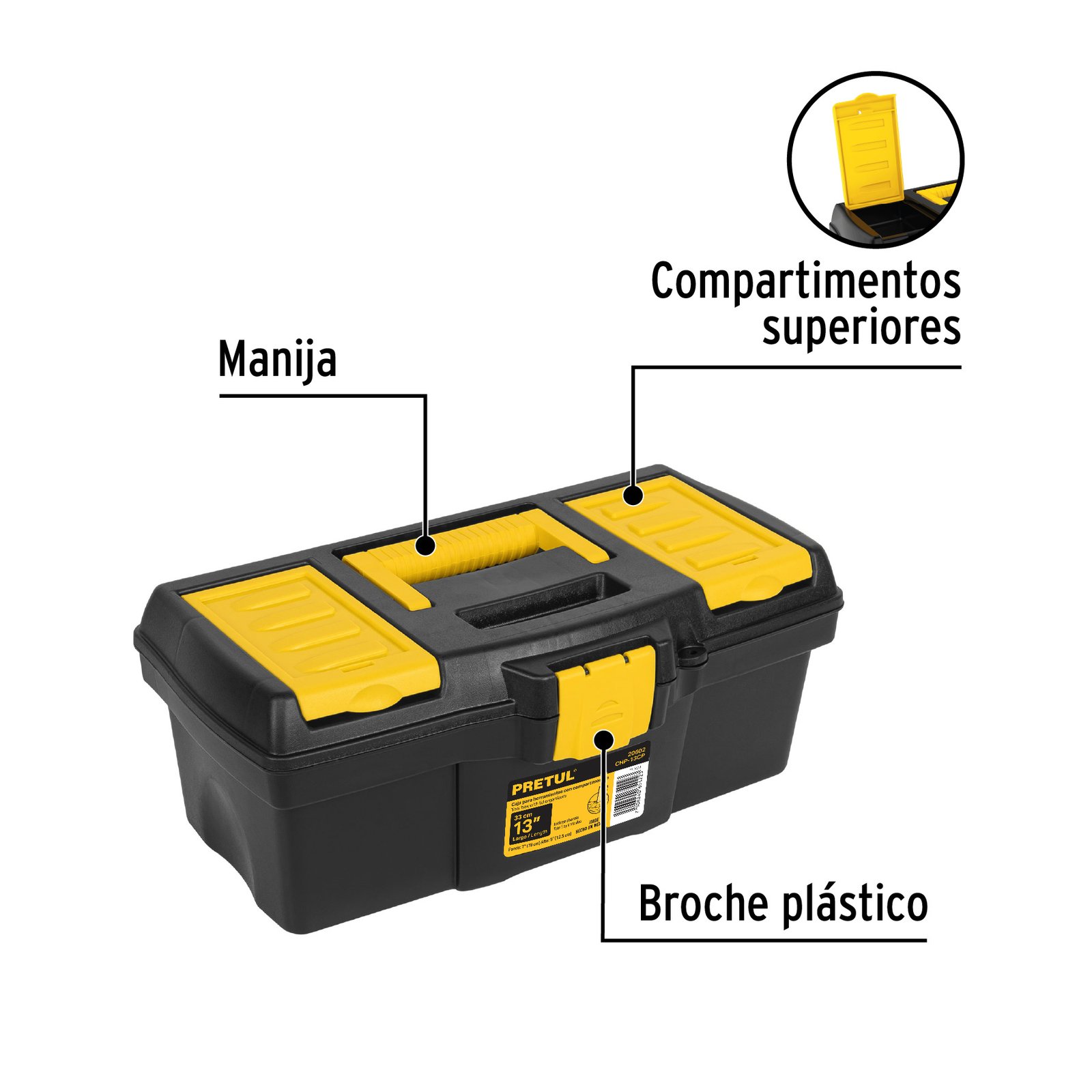Caja para herramienta de 13" con compartimentos, PRETUL - Image 2