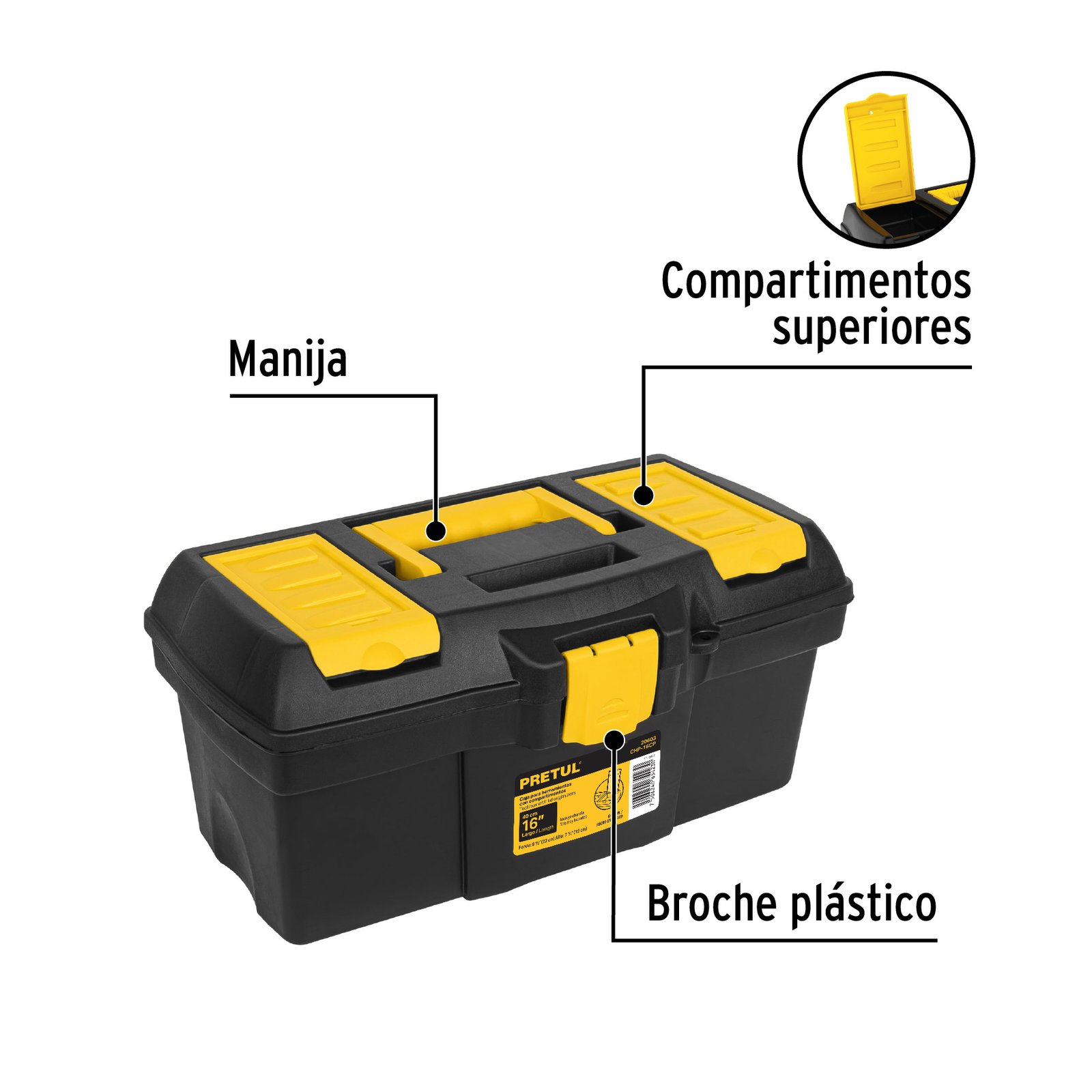 Caja para herramienta de 16" con compartimentos, PRETUL - Image 2