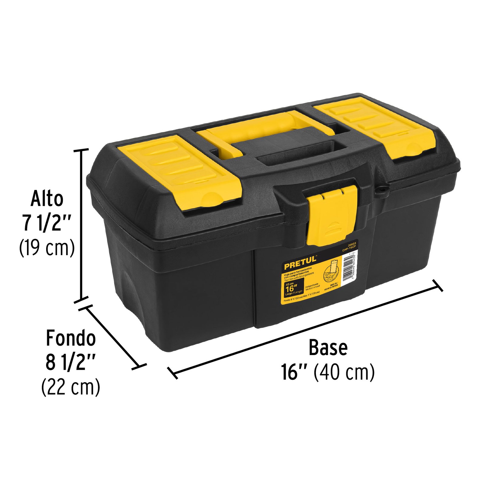 Caja para herramienta de 16" con compartimentos, PRETUL - Image 3