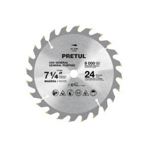 Disco sierra 7-1/4" p/madera, 24 dientes centro 5/8", PRETUL