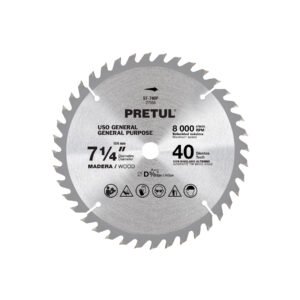 Disco sierra 7-1/4" p/madera, 40 dientes centro 5/8", PRETUL