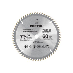 Disco sierra 7-1/4" p/madera, 60 dientes centro 5/8", PRETUL
